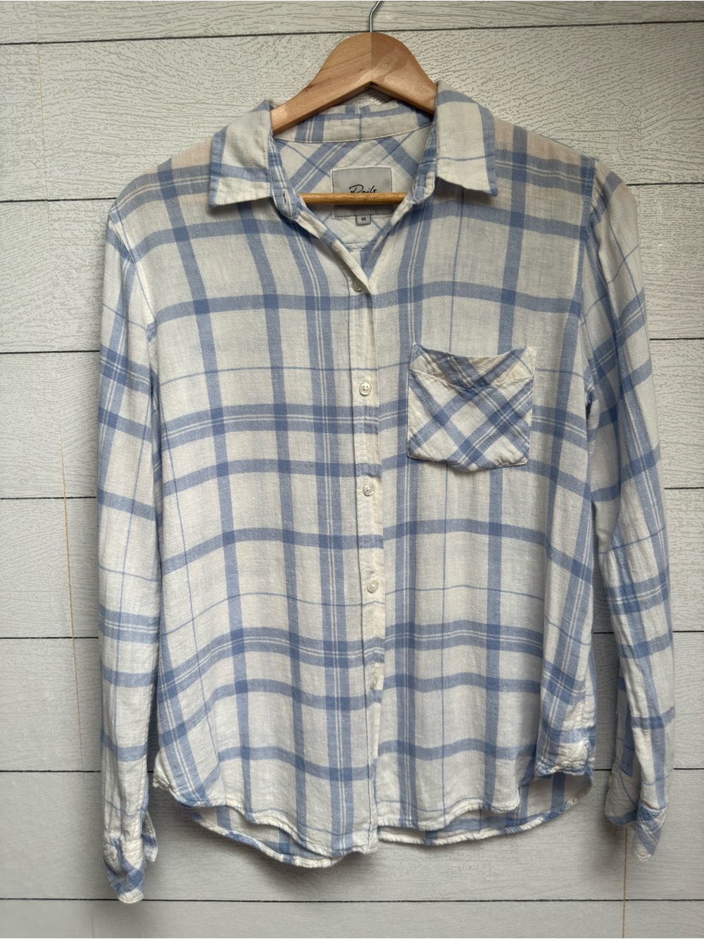 Rails Light Blue Cream Plaid Button Down Shirt Soft Gauze Flannel Size XS